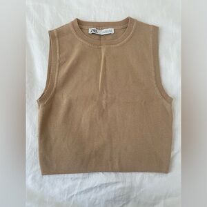 Zara Tan Sleeveless Knit Top